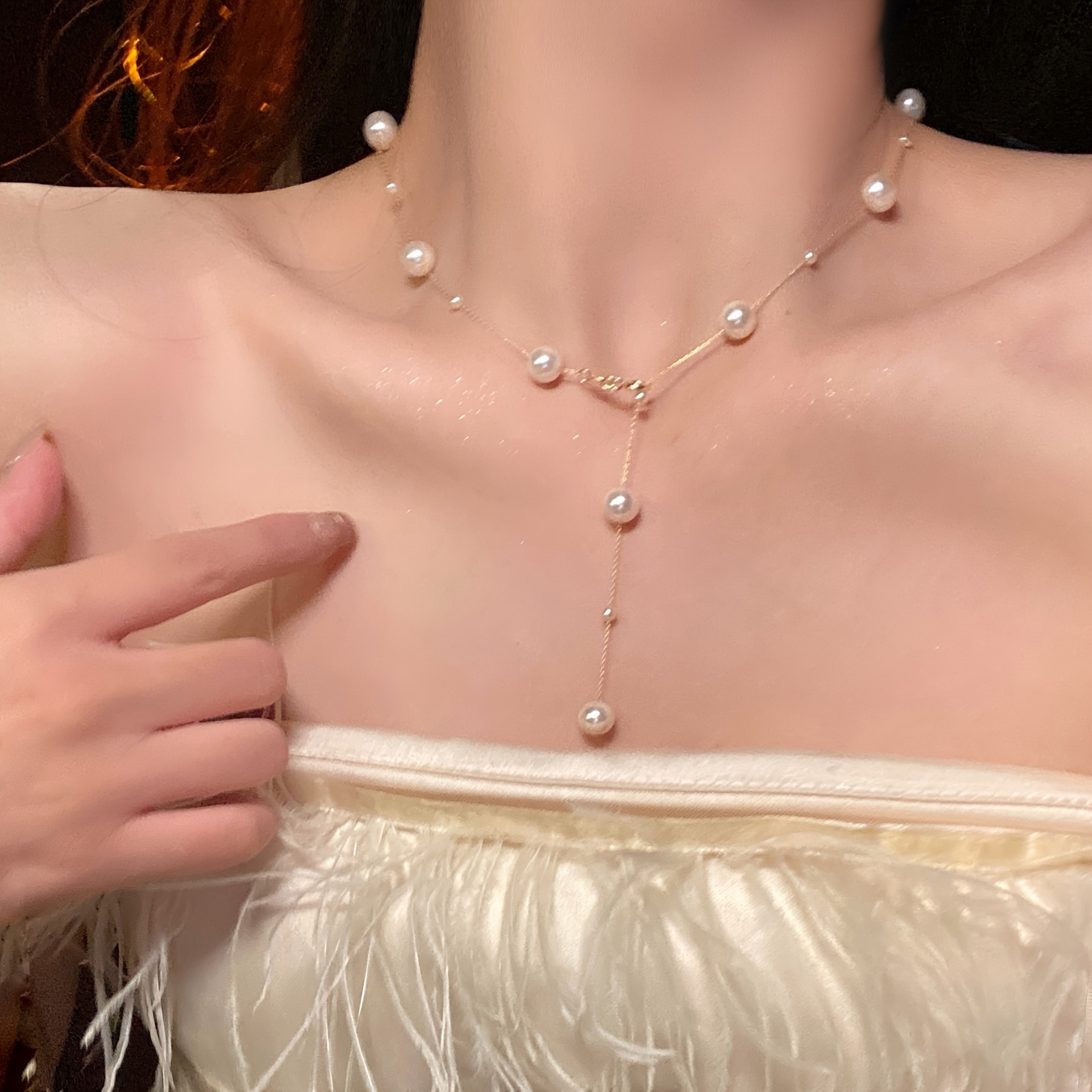 Women's Luxurious Long Imitation Pearl Necklace, Elegant Design